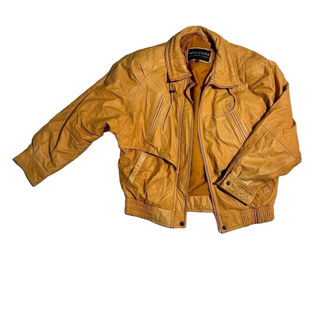 VTG WILSONS Women Yellow Leather Jacket Thinsulate Thermal Insulation Lining, M